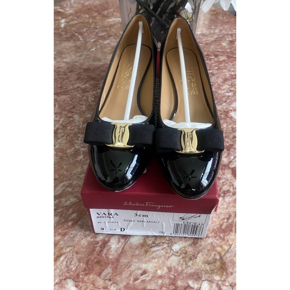 Salvatore Ferragamo Shoes - Salvatore Ferragamo Vara Bow Patent Black Pumps Size 9.5D EUC! $800